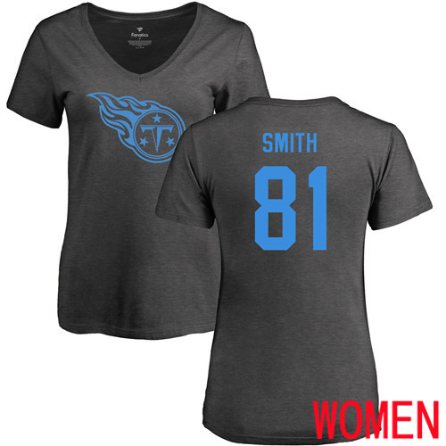 Tennessee Titans Ash Women Jonnu Smith One Color NFL Football #81 T Shirt->nfl t-shirts->Sports Accessory